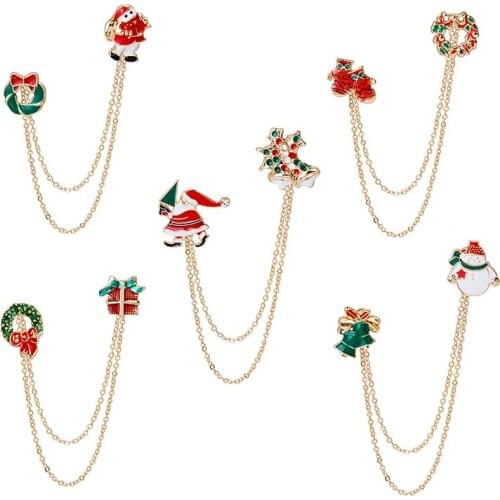 Newest Christmas decoration Lapel Pin Christmas tree santa claus wreath gift berry bell Decorative jewelry Brooch Xmas badge