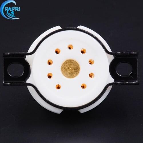 PAPRI 10pcs 9pin PTFE Tube Socket Golden Plated DIY Brass Feet Chassis Mount For 6DJ8 EL84 6922 6BM8 15751 5814 6189 7119
