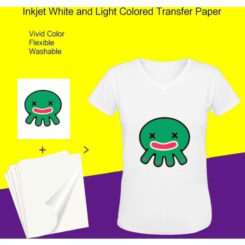 A4 Size Inkjet Iron-on White and Light Colored T Shirt Heat Transfer Printing Paper DIY Custom Printable Thermal Transfer Papel