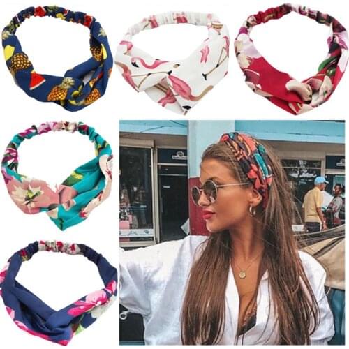 2021 Women Headband Fashion Cross Knot Elastic Hair Bands Soft Print Floral Girls Hairband Headwear Hair Accessories
