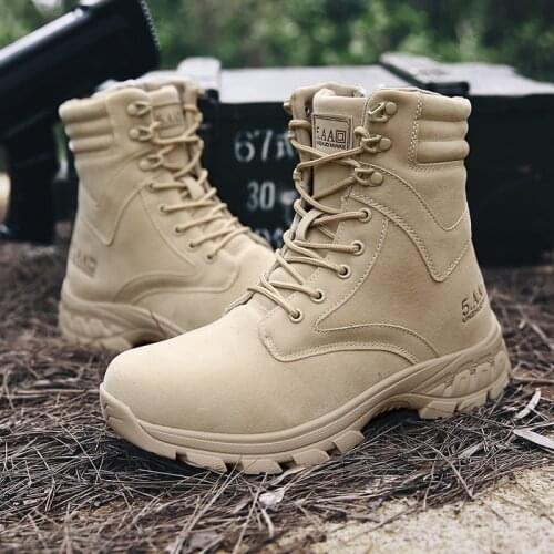 Anti-shock Men Tactical Military Boots Leather Mens Outdoor Non-slip Hiking Boots Waterproof Hunting Boots Breathable Men Boots