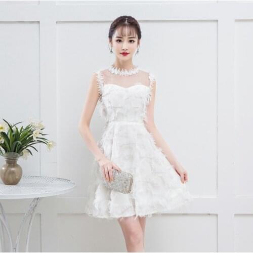 Luxury Sexy Knee Length Elegant Tassels White Short Formal Cocktail Party Graduation Dresses 1179