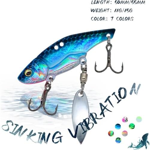 KoKossi 1PCS 11G/15G VIB Fishing Hard Lures Rotating Metal Bait Spinner Spoon Artificial Fake Bait Sinking Tail Fishing Tackle