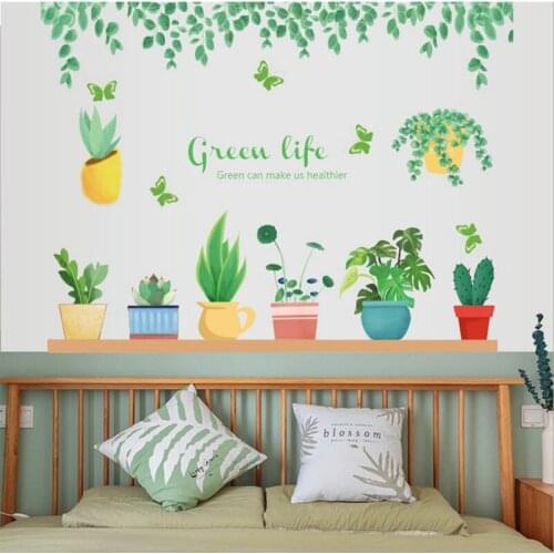 Nordic Fresh Potted Plant Wall Stickers Home Decor Garden Plants Green Life Wall Decals Entrance Restaurant Bedroom Decoration