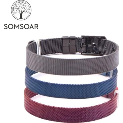 Somsoar Jewelry Brunet series Stianless Steel Mesh Bracelet mixed Black & Royalblue & Coffer purple Dark Color fit Slide Charms