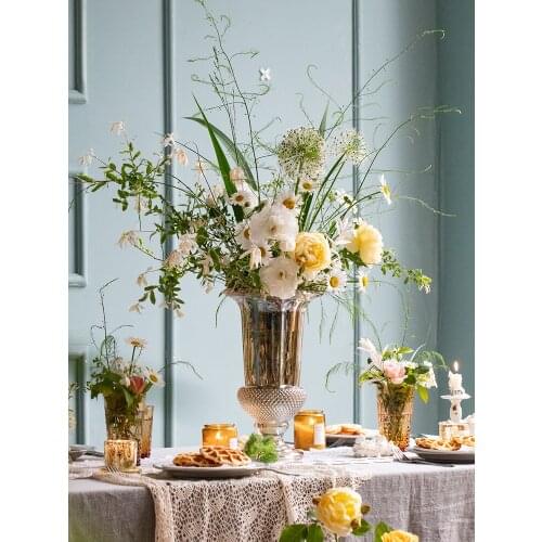 Glass Crystal Vase European-Style Retro Embossed Decoration Flower Arrangement Living Room Light Luxury Flower Device