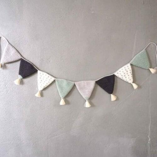 Nordic Pure Cotton Handmade Crochet Pennant Hanging Flag Childrens Room Decoration Home Wall Hanging Decor Baby Holiday Gift