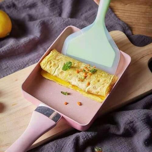 7" x 5" Tamagoyaki Japanese Omelette Pan Rectangular Omelette Pan Non‑stick Frying Pan with Plastic Handle Pink & Black
