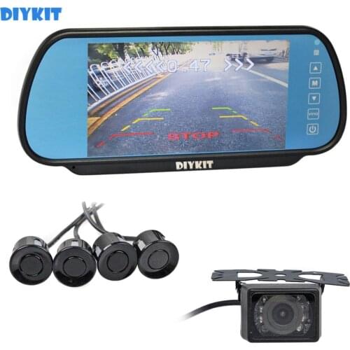DIYKIT 7" Rear View Car Mirror Monitor + Video Parking Radar + IR Night Vision Car Camera Parking Sensor Assistance System