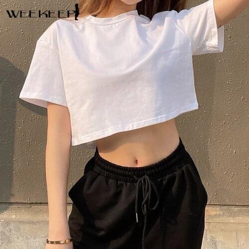 Weekeep Harajuku Heart Print Ruffles T-Shirt Women O Neck Pullover Skinny Crop TopSummer Casual Y2k Black Tee Streetwear Outfits