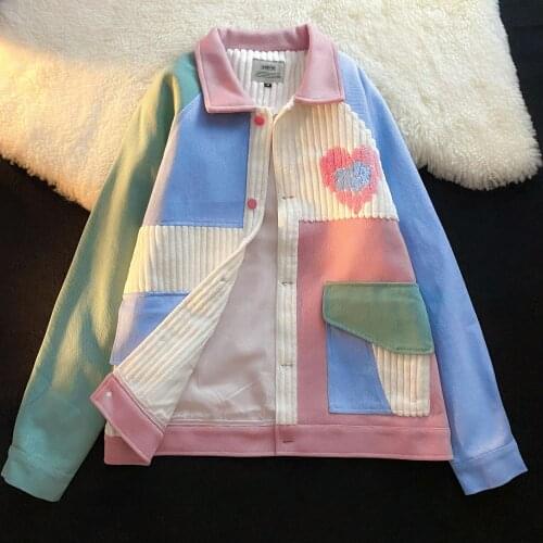 Women Coat Ladrge Size Jean Jacket Sweet Patchwork Spring Autumn Outerwear Full Turn-down Collar Single Breasted Girls Coat
