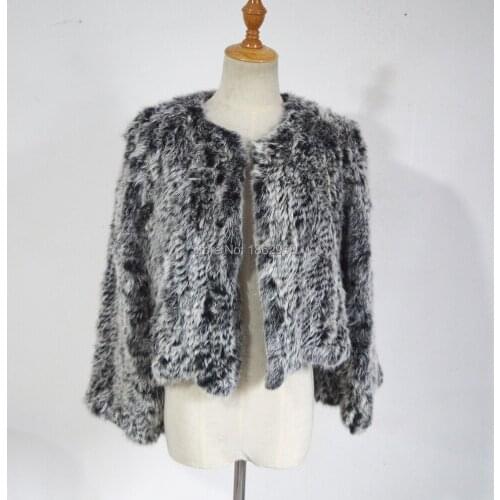 Top Quality Cheap SJ436 Real Knitted Shawl Genuine Rabbit Fur Poncho Women
