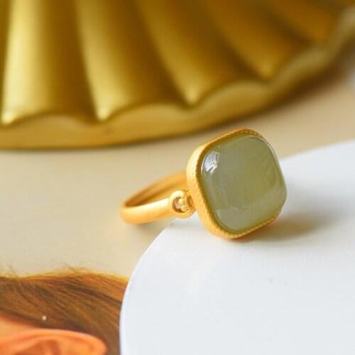 Natural green jade rings jade ring with s925 sterling silver rings for women 18k gold jadeite jade jewelry gold ring 925