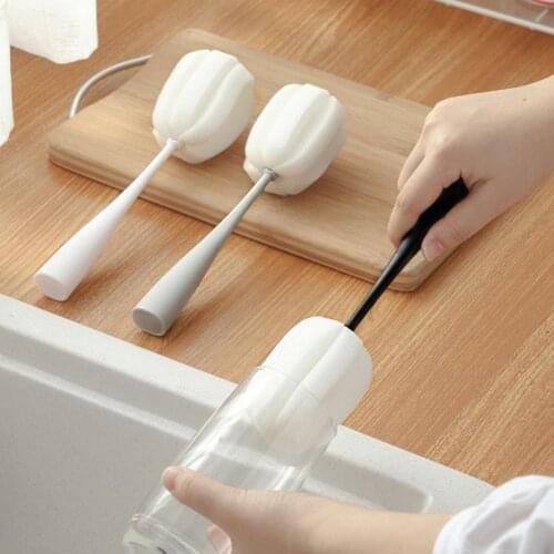 2 Pcs Long Handle Cleaning Brush Home Wash Feeding Conical shape Bottle Red Wine glass Sponge Cup Brush Kitchen Cleaning Tool