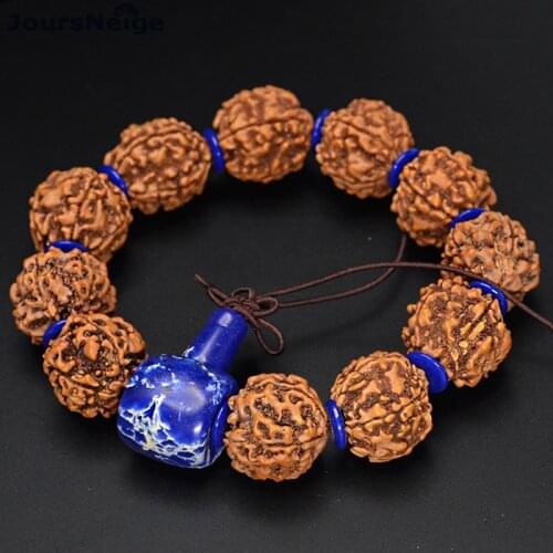 Authentic Five valve KingKong Bodhi Bracelets Beads with Emperor Stone Bodhi Seeds Buddha Prayer Wood Japa mala JoursNeige