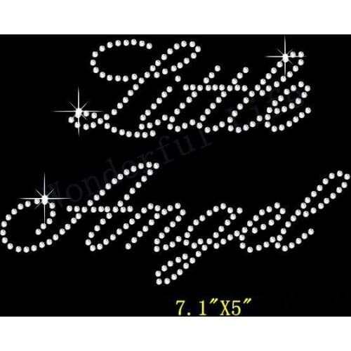 Free Shipping Little Angel letter For Kids Rhinestone Diamante Transfer Hotfix Iron on Applique with Free Gift for Clothing