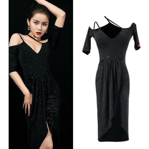 Bling Latin Dance Competition Dresses New Latin Dance Dress Women Half Sleeved Practice Dress Sexy Dress Dance Wear XS1038
