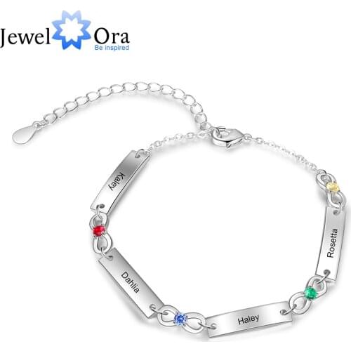 JewelOra Personalized Engraved Name Infinity Bracelets with 1-6 Birthstones Jewelry Adjustable Chain Birthday Christmas Gifts