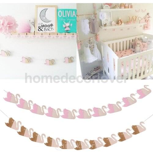 Wood Swan Hanging Bunting Garland Newborn Baby Bed Kids Room Hanging Decor