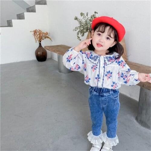 Flower Children Clothes Spring Summer Girls Cotton Blouses Shirts Kids Teenagers Costume Ruffle Princess Birthday Party High Qua