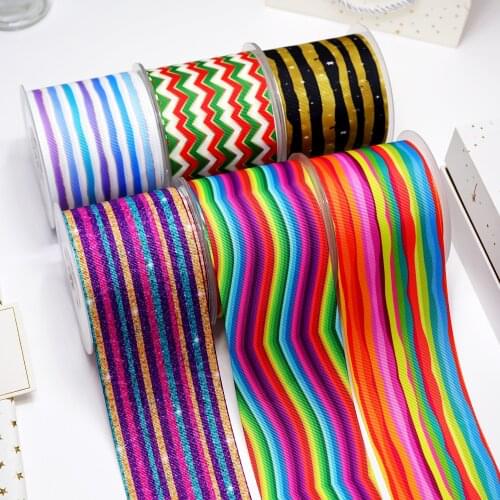 DIY Cartoon Stripes And Grids Printed Grosgrain Ribbon For Craft Supplies Sewing Accessories 5 Yards. 21788