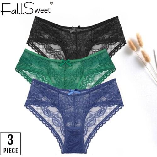 FallSweet 3 pcs/lot ! Lace Panties Women Sexy Lingerie See-thougth Briefs Ultra Thin Low-Rise UnderPanties S to XXL