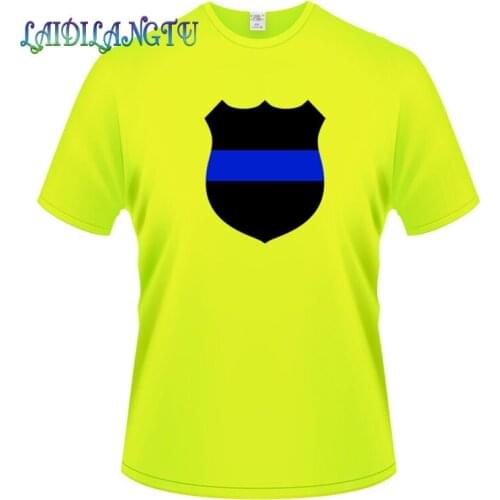Casual Short Sleeve Thin Blue Line Police Badge Printed T-Shirt Men Cotton Top Tees Summer Fashion Clothes