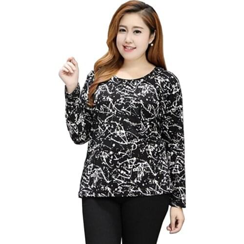 Oversize XXL-7XL Women Tees High elastic Milk silk Long sleeve T-shirt Casual Top Undershirt O-neck Print Tshirt Soft Cozy G822