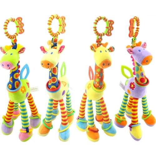 Cotton Giraffe Animal Handbells Rattles Plush Infant Baby Development Handle Toy Early Educational Doll for Baby Sleeping