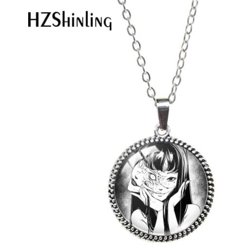 Junji Ito Tomie Pattern Horror Pattern Black Antique Necklace Glass Cabochon Dome Fashion Jewelry