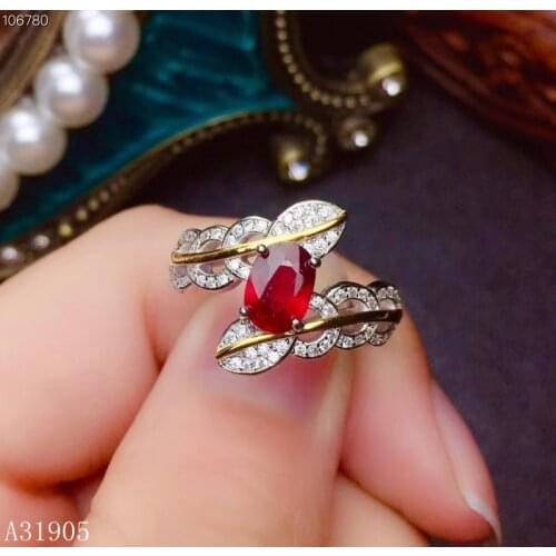 KJJEAXCMY boutique jewelry 925 sterling silver inlaid natural ruby female double leaf ring support test
