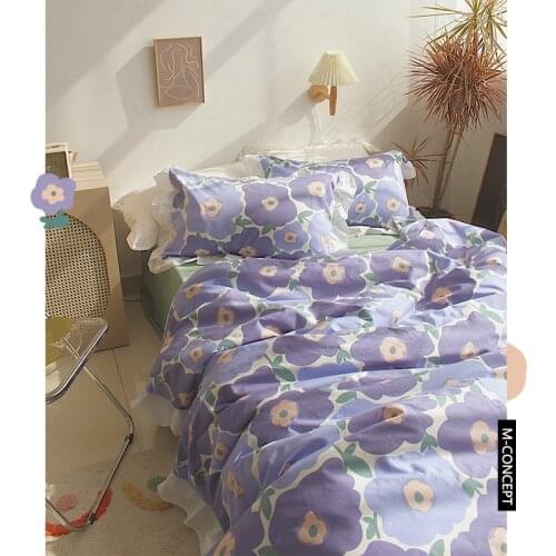 Nordic Style Combed Cotton Cotton Four-Piece Set Pastoral Flowers Quilt Cover Bedding 1.8M