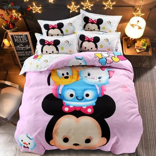 Cartoon Disney Tsum Tsum Mickey Mouse Minnie Mouse Winnie The Pooh Character Bedding Set Kids Duvet Cover Bed Sheet Pillowcases