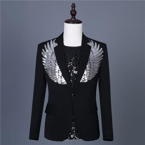 Sequined wings mens balazer performance clothes nightclub bar male singer stage DS dance costume groom best man wedding dress