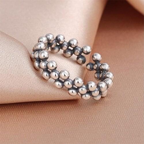 Creative Glossy Round Bead 925 Sterling Silver Jewelry Retro Exquisite Geometric Personality Opening Rings SR99