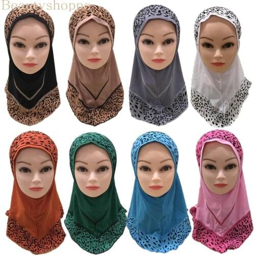 Muslim Kids Girls Flower Printing Hijab Hats Child Islamic Headscarf Caps Islamic Turban Full Cover Banadanas Casual Fashion