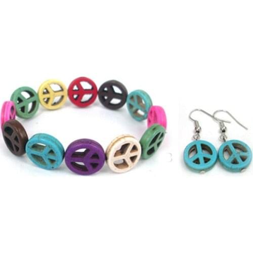 Free shipping new arrival Ladies stone multicolor peace Bracelet and earring set