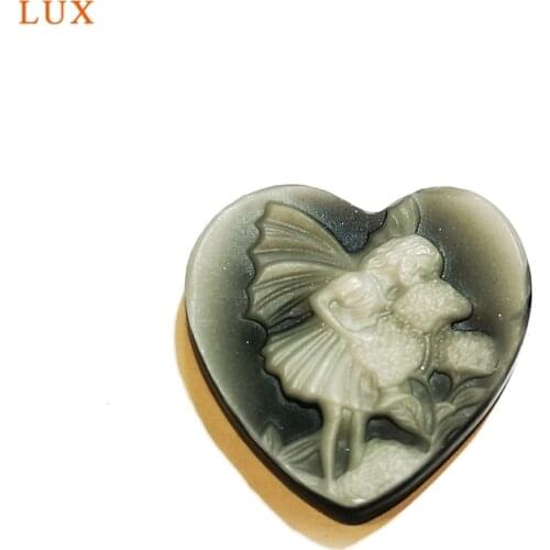 Natural black agates Cabochon Cameo pendant Heart Shape Flat back Engrave Pendants 20mm beautiful Lady Flower Jewelry For Women