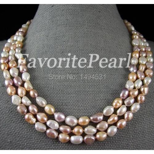 Wholesale Long Pearl Jewelry - 64 Inch 8-8.5mm AA Multi-Color Natural Baroque Freshwater Pearl Long Necklace - Free Shipping