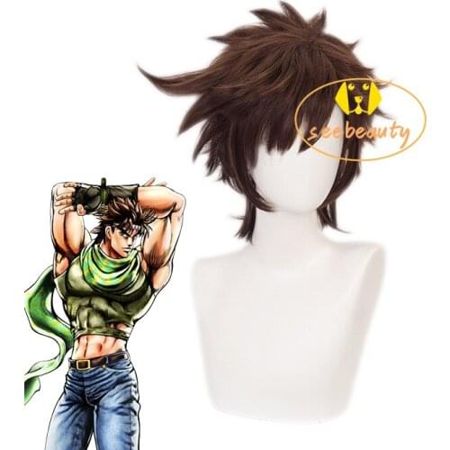 Joseph Joestar Cosplay Wig Jojos Bizarre Adventure Short Brown Synthetic Hair Wig for Men Women Halloween Party Carnival Wig