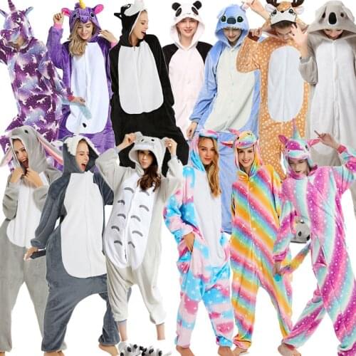 New Unicorn Onesies Unisex Stitch Kigurumi Animal Womens Pajamas Adults Winter Warm Sleepwear Anime Costumes Cartoon Jumpsuit