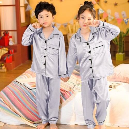Girls Pajamas 2020 Spring Autumn Long Sleeve Childrens Sleepwear Set Silk Pyjamas Suit Boys Pyjamas Sets for Kids Tracksuit Set