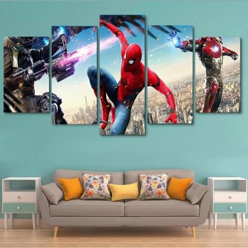 Marvel Poster 5 Panel Spiderman Wall Art Painting Canvas Modular Pictures HD Print Modern Home Decor Living Room Unframe