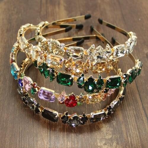 Luxury Colorful Geometric Crystal Hairband Sparkly Rhinestone Baroque Headband For Fashion Women Girls Crown Hair Accessories
