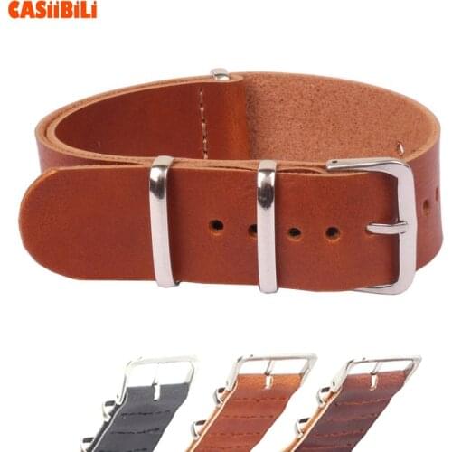 Brown Black Purplish Red Zulu Leather NATO Straps 18mm 20mm 22mm 24mm Width Watch Band Military Stainless Steel 316 Pin Buckle