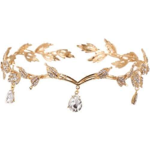 Luxury Crystal Crown Bridal Hair Accessories Wedding Rhinestone Waterdrop Leaf Tiara Crown Headband Frontlet Brides Hair Jewelry