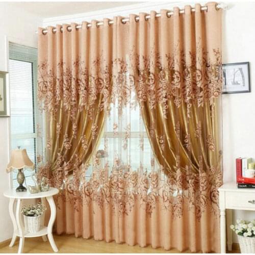 1 pcs Window Curtain Luxurious Upscale Jacquard Yarn Curtains Peony Pattern Voile Door Window Curtains Living Room Bedroom Decor