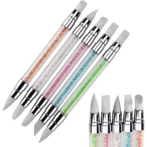 2 Way Rhinestone Crystal Nail Art Brush Pen Silicone Head Carving Emboss Shaping Hollow Sculpture Acrylic Manicure Dotting Tools