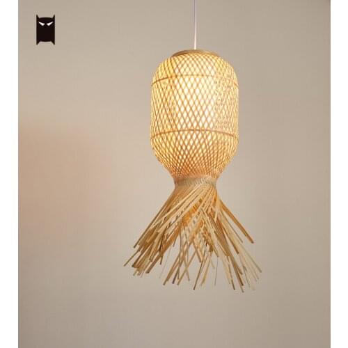 Bamboo Wicker Rattan Special Pendant Light Fixture Country Art Japanese Style Hanging Ceiling Lamp Hotel Front Hallway Staircase