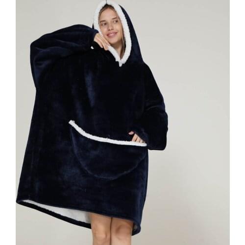 Oversized Comfy Blanket Sweatshirt Hoodie Wearable Fluffy Fleece Blanket with Sleeves Huge Pockets Ultra Soft Flannel Hoodie